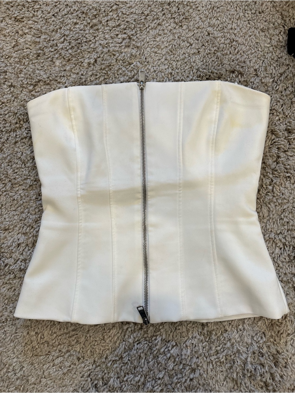 Zara White Strapless Corset Top with Front Zipper